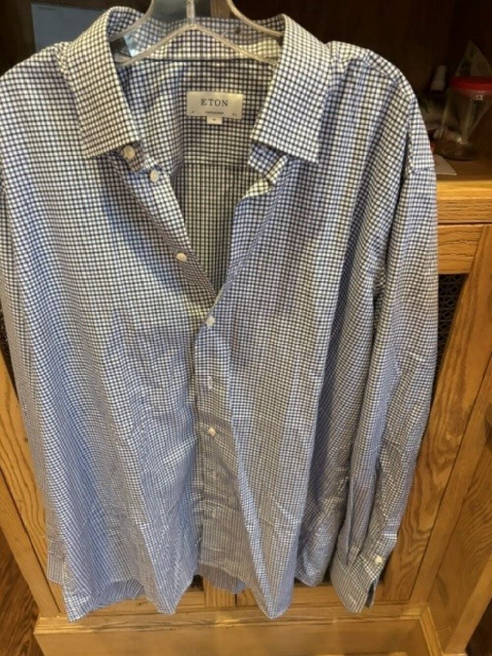Eton cotemporary blue and white micro gingham check long sleeve dress shirt